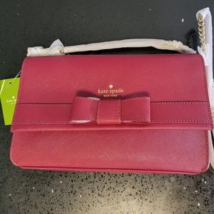 Kate Spade Kirk Park Saffiano Veronique Alek Crossbody Bow Black Cherry Burgundy